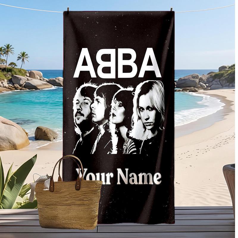 ABBA Custom Beach Towel, Print Your Name Text Lightweight Absorbent Towel for Swimming Travel
