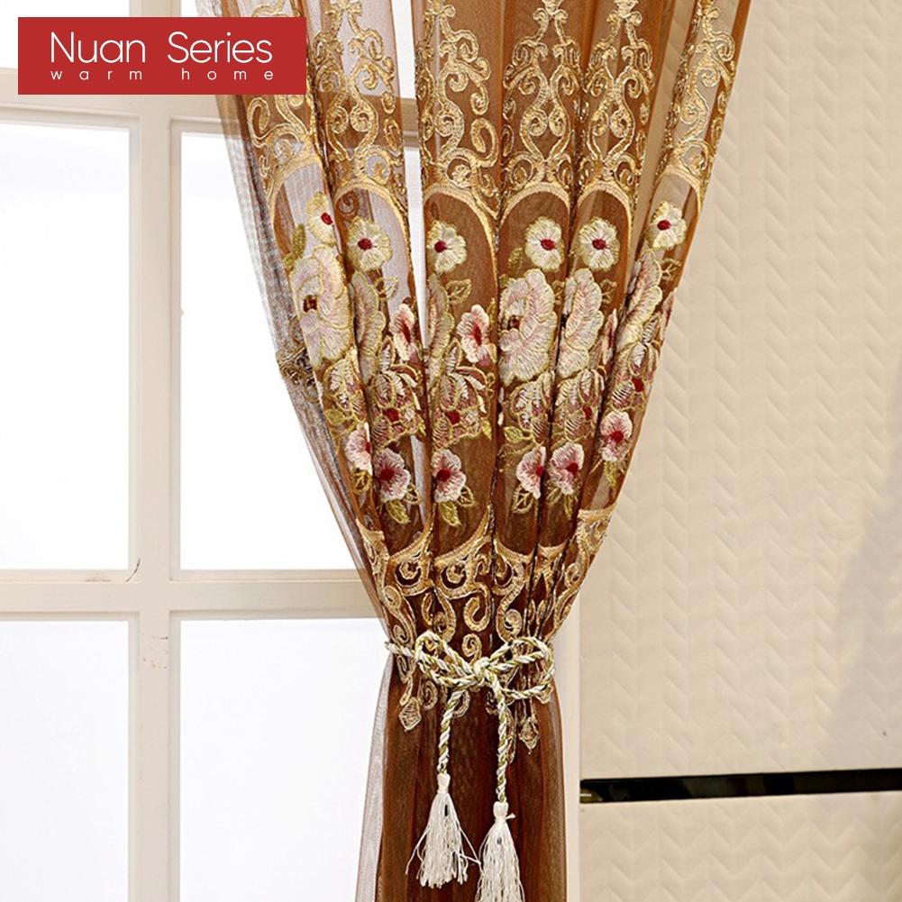1 Stück Nuan Serie Europäischer Luxus Klassisch Bestickter Voile Vorhang Transparent Tüll für Wohnzimmer Schlafzimmer Balkon Fenster Heimdeko