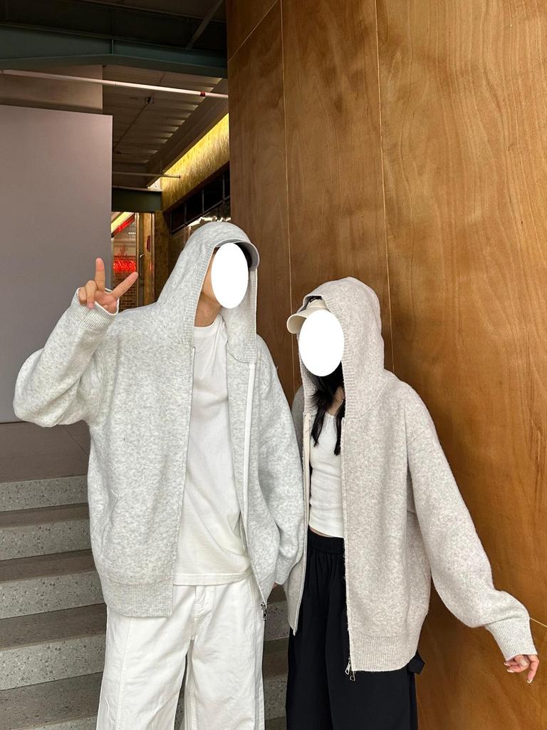 2025 Autumn/Winter High Neck Korean Style Double Zipper Knitted Cardigan for Couples – Loose Fit Sweater