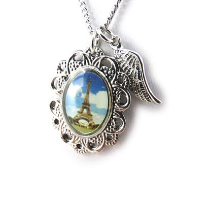 [N1661] - Silver Blue 'Eiffel Tower' Designer Necklace