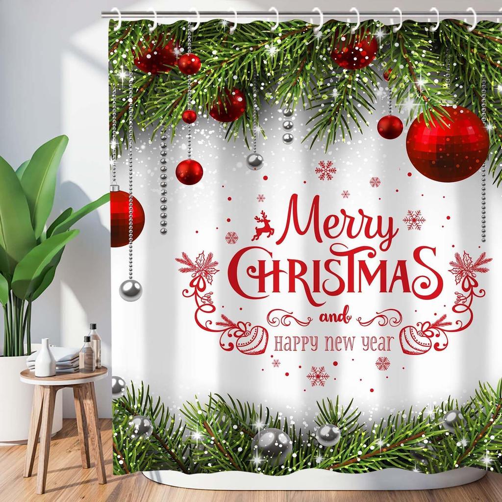 1Pcs Navidad Merry Christmas Shower Curtain 3D Printing Snowman Snowflake Waterproof Home Accessories For Bathroom Decor