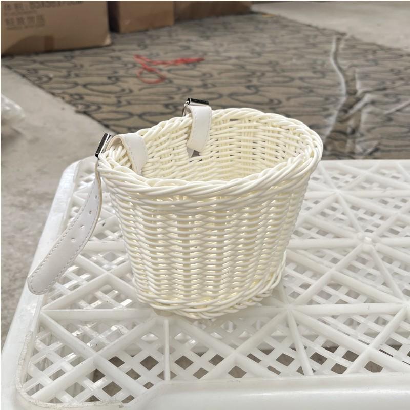Hand-Woven Rattan-Style Detachable Bicycle Storage Basket for Children's Scooters - Small, Lidless