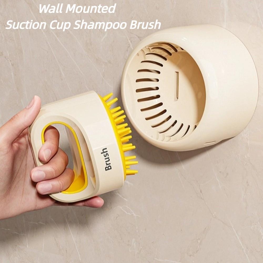 Wall Mounted Suction Cup Shampoo Brush Silicone Wet and Dry Hair Washing Comb Shower Deep Cleaning Scalp Massage Brush Bath SPA