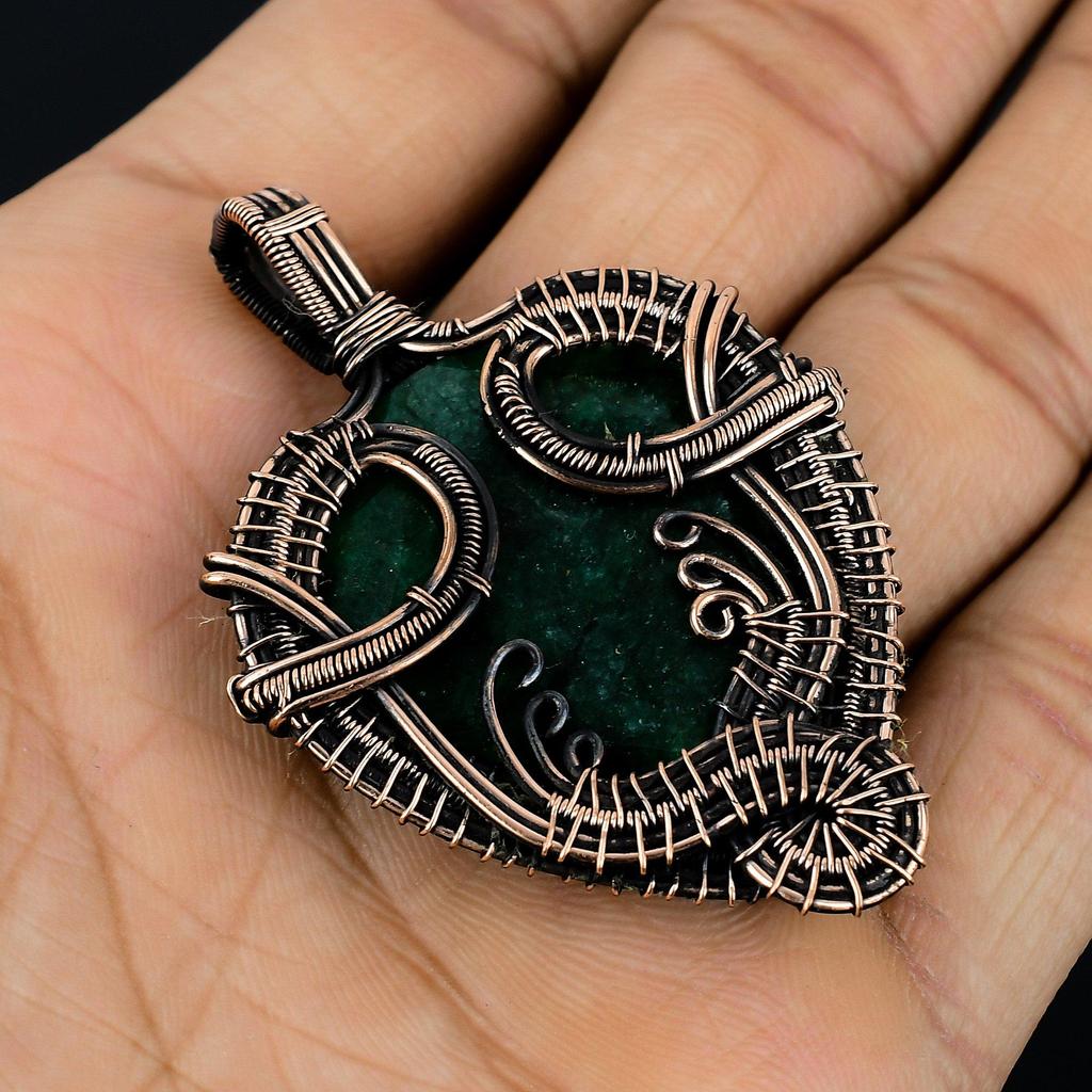 Emerald Pendant, 999 Copper Wire Wrapped Pendant Gemstone Jewelry, Handmade Pendant Amazing Jewelry, Gift For Her