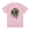 Funny Sad Hamster Meme Cry BiG Eye Cute Mouse  T Shirt Men Women Casual Short Sleeve T-shirts Tops 100% Cotton Oversized T-shirt