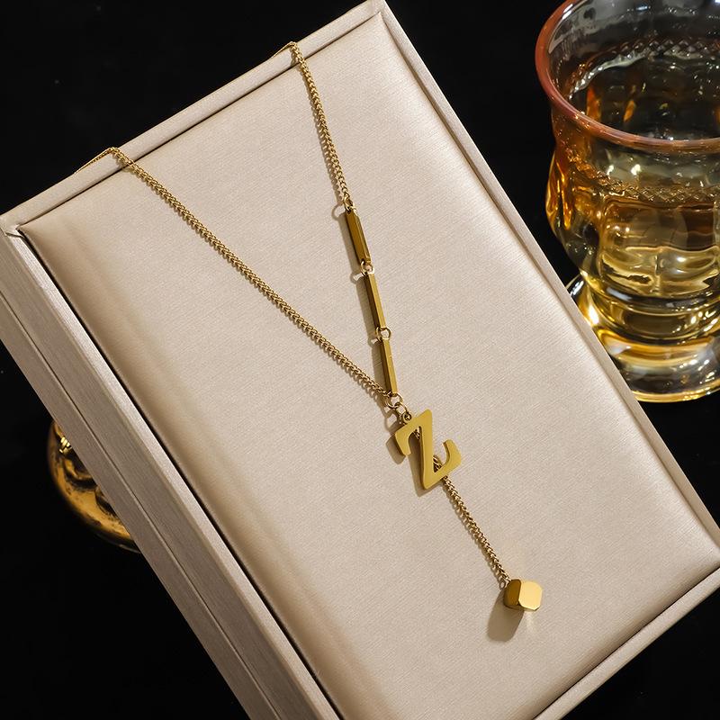 High-End Women's English Letter Necklace - 2026 Clavicle Chain with 26 Niche Tassel Pendants In Titanium Steel