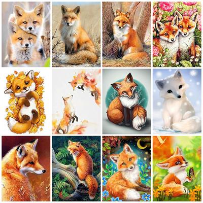 Diamond Mosaic Fox 5D Diy Diamantová malba Animal Fox Plný diamantový vyšívání kamínky Obrazové sady křížového stehu Domácí dekorace