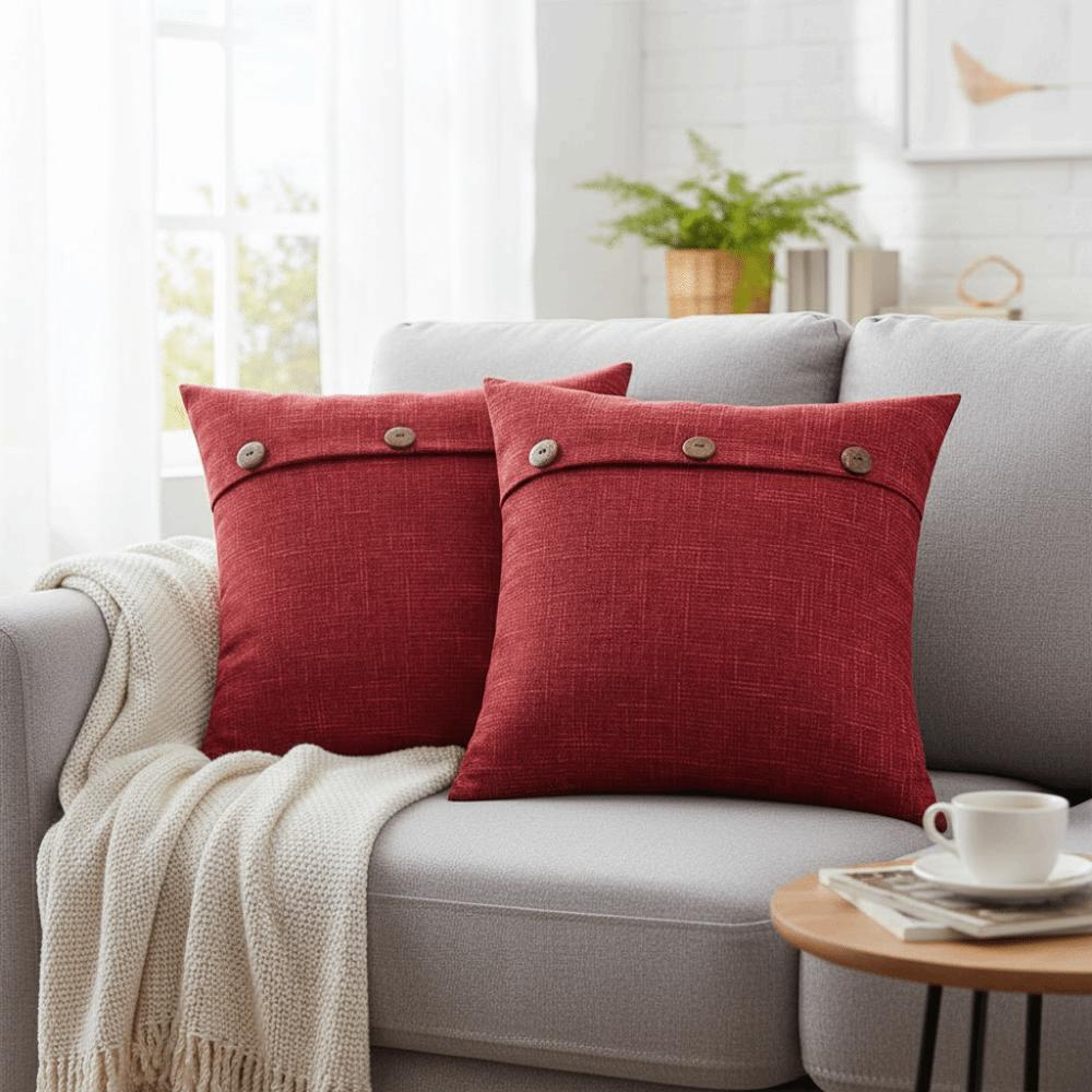 2PCS Imitation Linen Pillow Cover Breathable Japanese Style Throw Pillowcover Polyester Soft Buttoned Pillowslip Home Decor