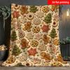 2D Flat Printing 1pc Vintage Christmas Gingerbread for Man Cookie Flannel Blanket Single-sided Print Soft and Stylish Suitable for