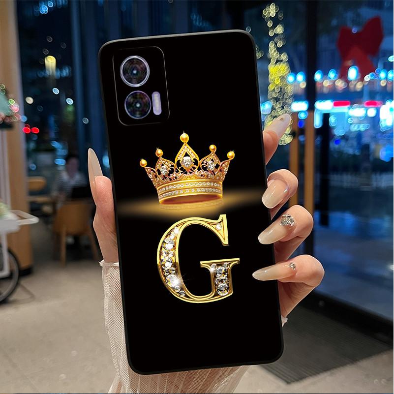 Phone Case For Motorola Edge 30 Lite/Motorola Edge 30 Neo 5G Black Case Shockproof Soft Fashion Letter Crown Cover