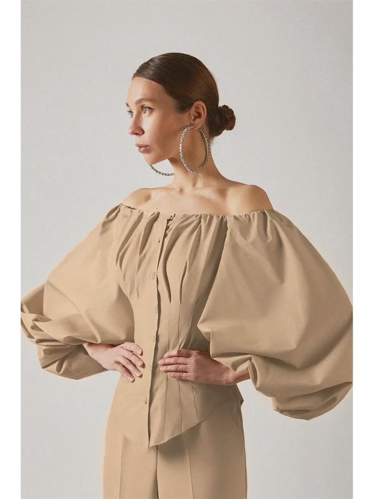 2022 Frühling/Sommer Cold Shoulder Pufflaternenärmel Damenoberteil