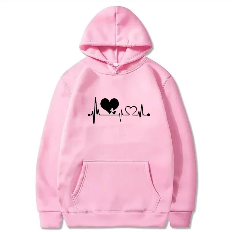 Spring Autumn Men Women Classic Simple Heart Print Hoodie Sweatshirt Casual Long Sleeve Hip Hop Y2K Fleece Pullover Top