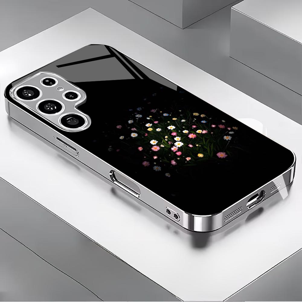 Blumen-Atmosphäre Einfachheit High-End Galvanik Glas Handyhülle für Samsung Galaxy S26 S25 S24 S23 S22 S21 FE, Ultra, Plus