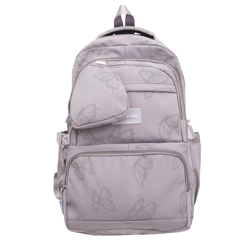 Butterfly Print Junior High School Student Schoolbag Women's Large Capacity Travel Lightweight Backpack with Coin Purse