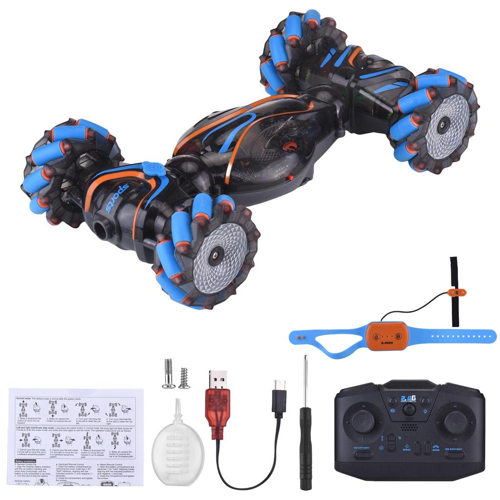 Remote Control Car, 2.4GHz 4WD Gesture Sensing Stunt Car with Spray, Lights and Music, 360° Rotation