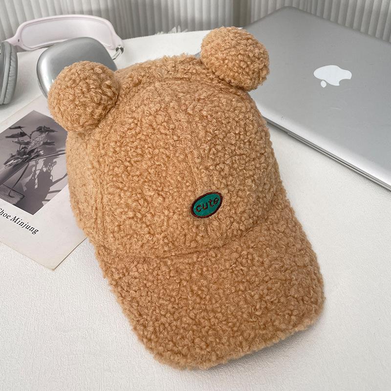 

Бейсболка из овечьей шерсти для женщин, корейская версия, мультяшная, милая, с медвежьими ушками, кепка с козырьком, повседневная, универсальная, теплая шапка для женщин, трендовая Adjustable