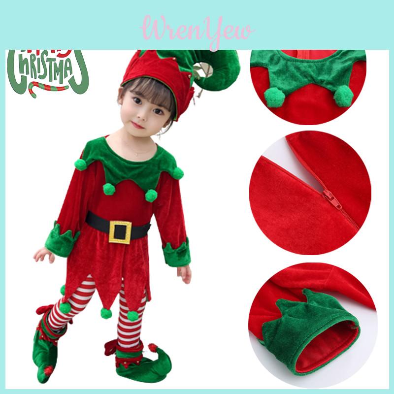 Atemberaubendes Weihnachtselfen-Kleinkind-Cosplay-Kostüm Mit Schuhen Strümpfen