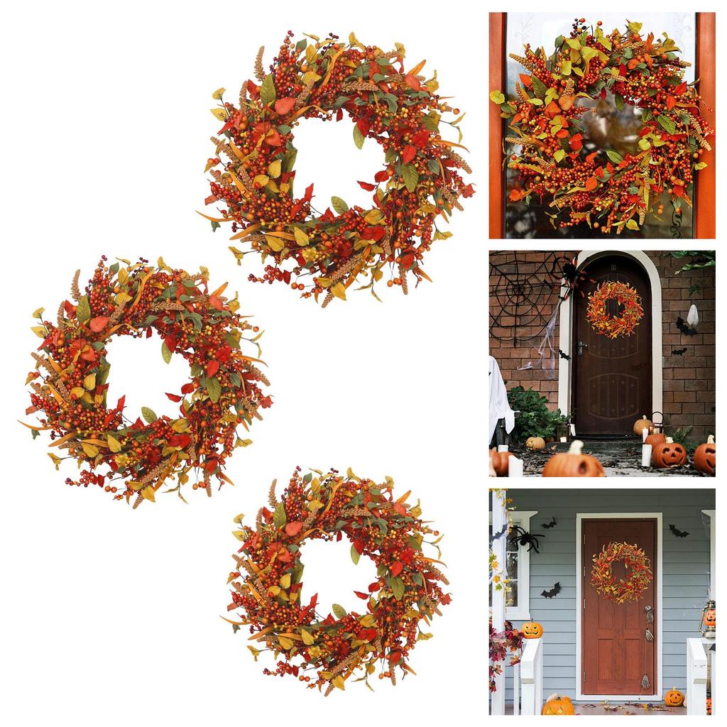 Artificial Autumn Wreath, Door Decorative Wreath with Yellow And Green Leaves, Hanging