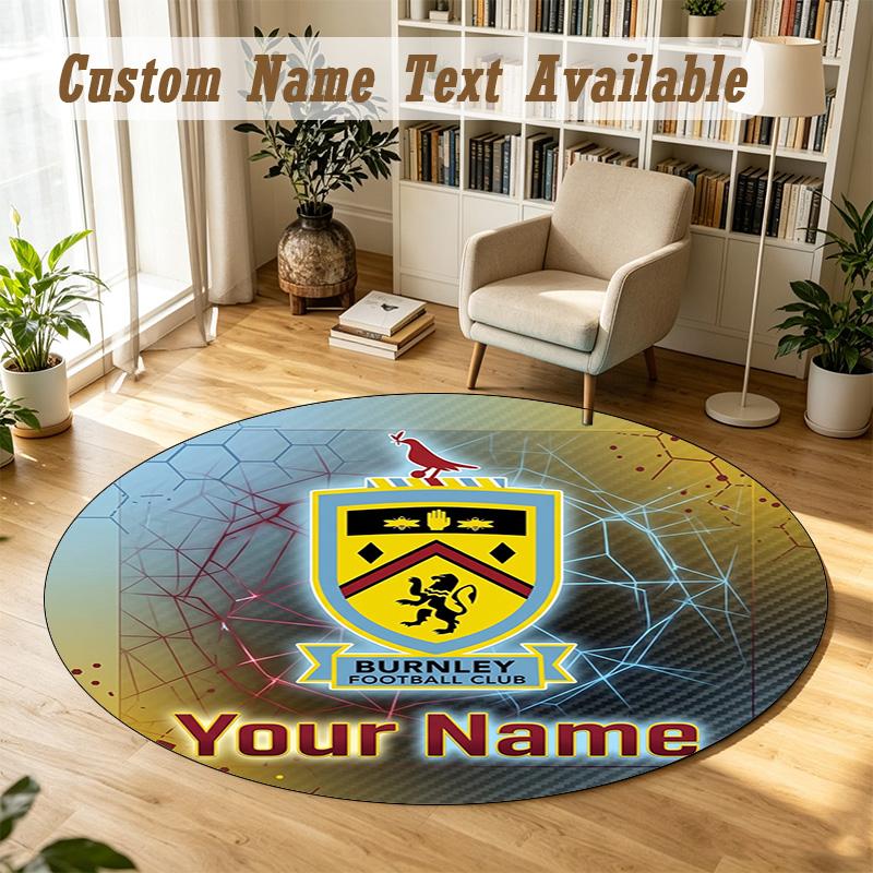 Round Rug Custom NameBurnley Football Pattern Non Slip Carpet Home Floor Decor