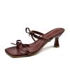 Fashion 2025Summer  New Outdoor Square Toe Thin Heel Slippers for Women Dress Party Heeled Shoes