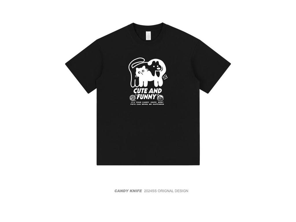 2024 Trendy Cartoon Cats & Dogs Print Unisex Cotton T-Shirt