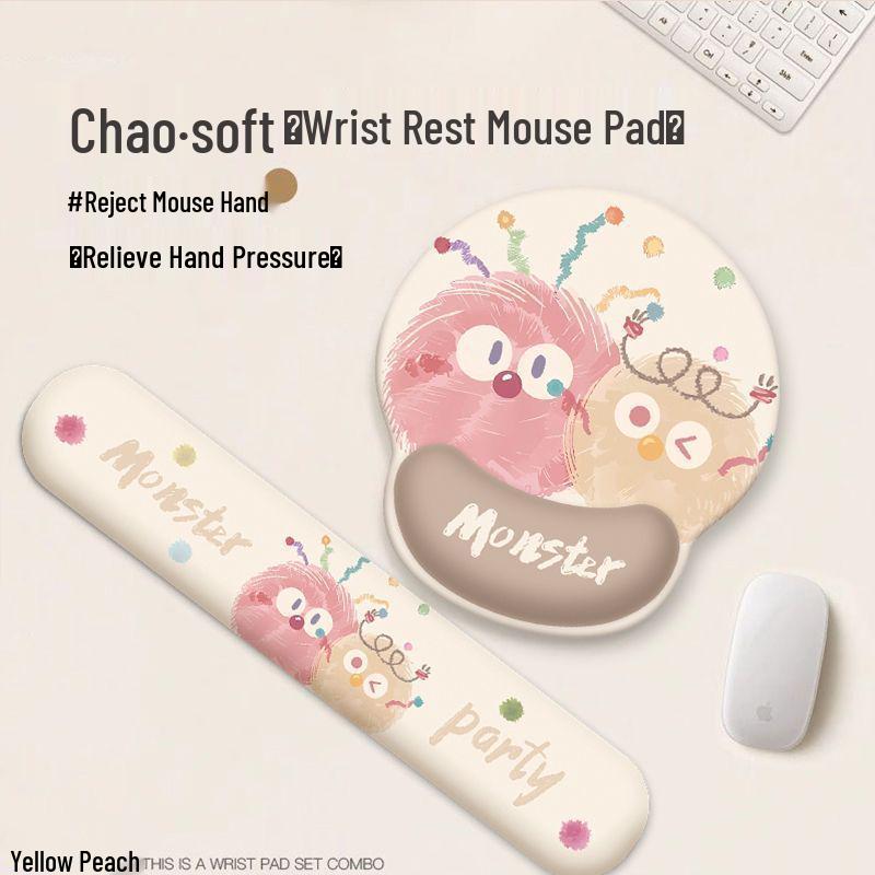 Women's Cute Monster Non-Slip Thick Wrist Rest Mouse Pad for Office or Laptop Use