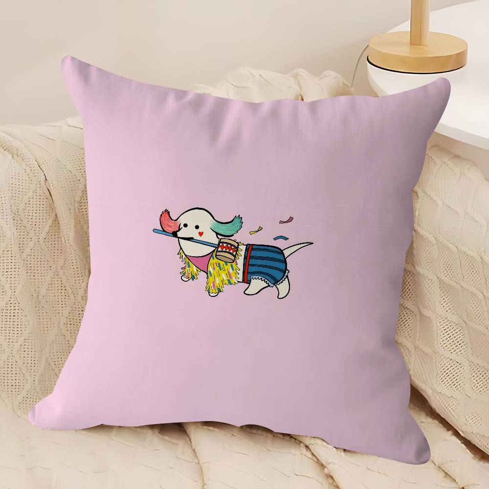 Cartoon Dachshund Dog Pillow Case Removable Washable Cushion Cover – All-Season Soft Linen