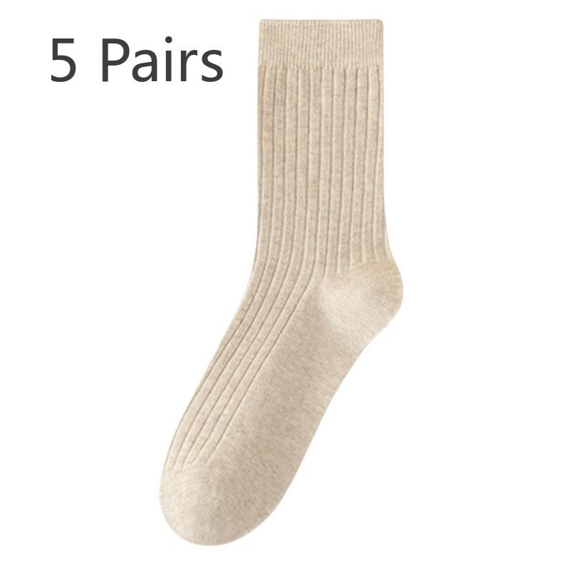 5 Pairs of Women's Spring and Autumn Style New Cylinder Pure Cotton Pile Socks