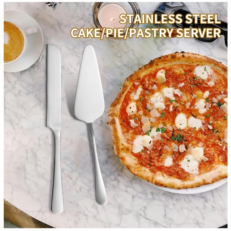 2PCS Stainless Steel Pizza Knife Wedding Birthday Potluck Cake Knife Shovel Baking Set Cut Toast Serrated Bread Knife