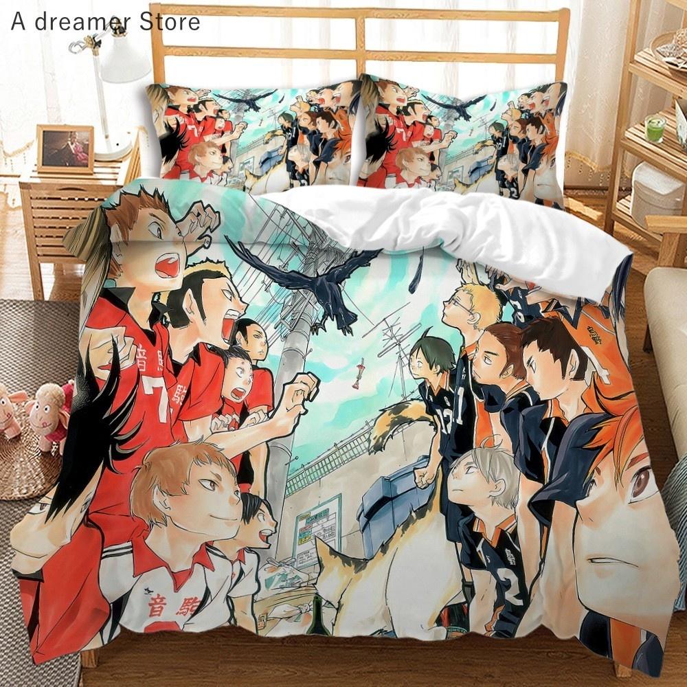 Haikyuu Bedding Set 3D Printed Volleyball Boys Cartoon Anime Duvet Covers Set Luxury Bedclothes For Kids Gift Decor Home