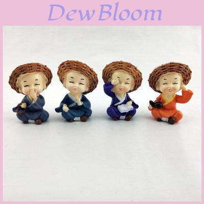 4pcs Cute Straw Hat Little Monk Mini Ornament Set For Desk Decor And Collectors