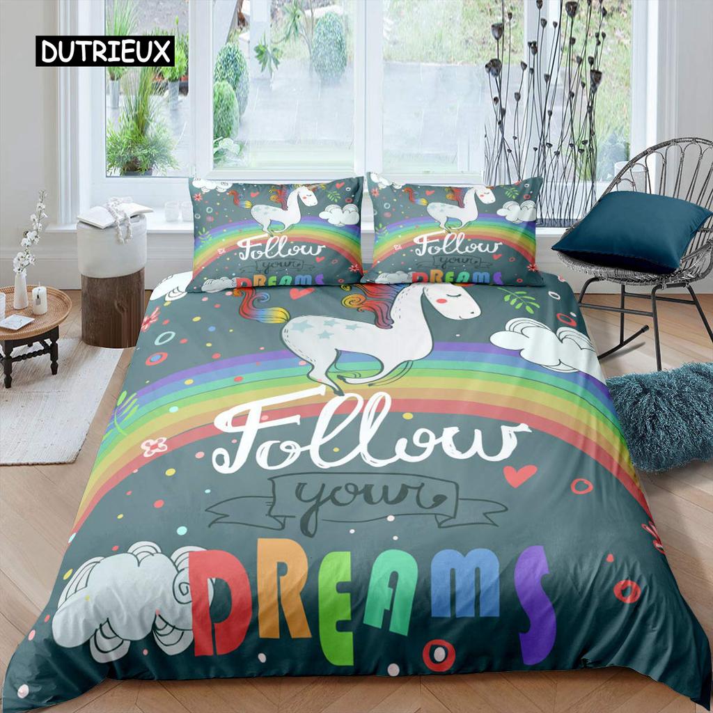 Dolphin Comforter Cover King Size Cute Unicorn Duvet Cover Cartoon Animal Pattern Bedding Set Blue Ocean Beach Theme Quilt Cover
