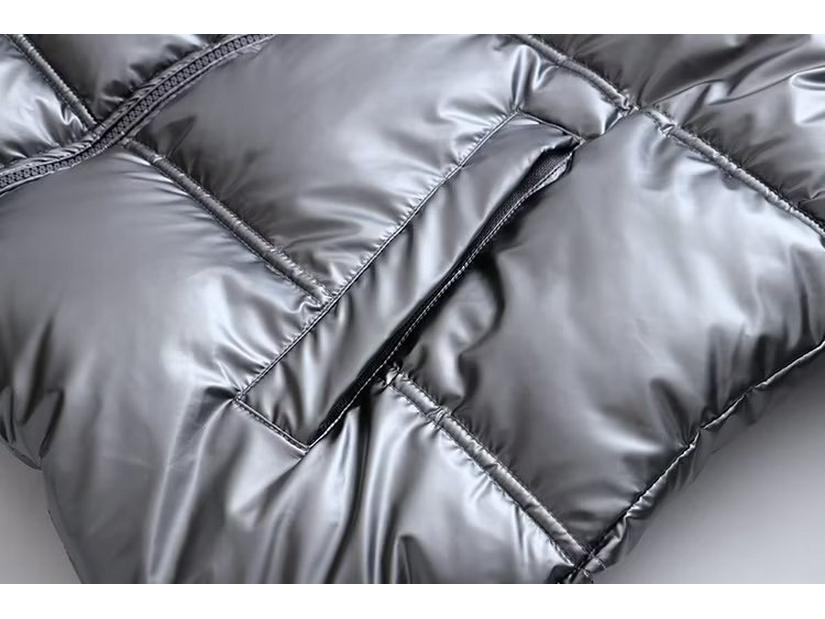 Women's 2023 Silver Satin Hooded Jacket - European & American Autumn/Winter Style
