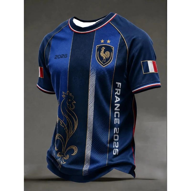 2026 Frankreich Fan-inspiriertes Fußballtrikot 3D Grafik T-Shirt Schnelltrocknend Lässig Tägliches Sport-T-Shirt Familien-Matching Unisex Erwachsene Kinder