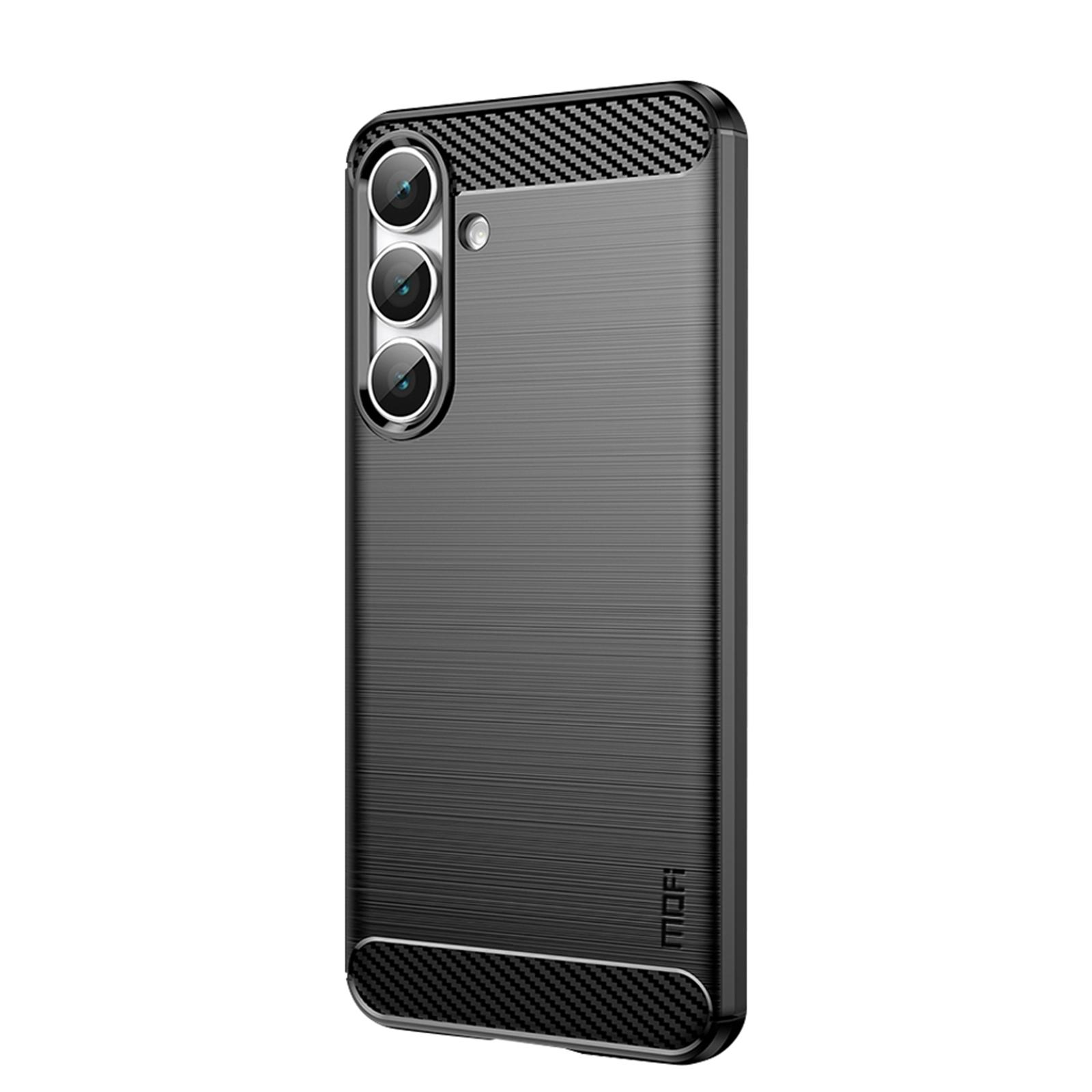 

For Samsung Galaxy S25 FE Back Cover MOFI Brushed Texture Carbon Fiber Soft TPU Case Black