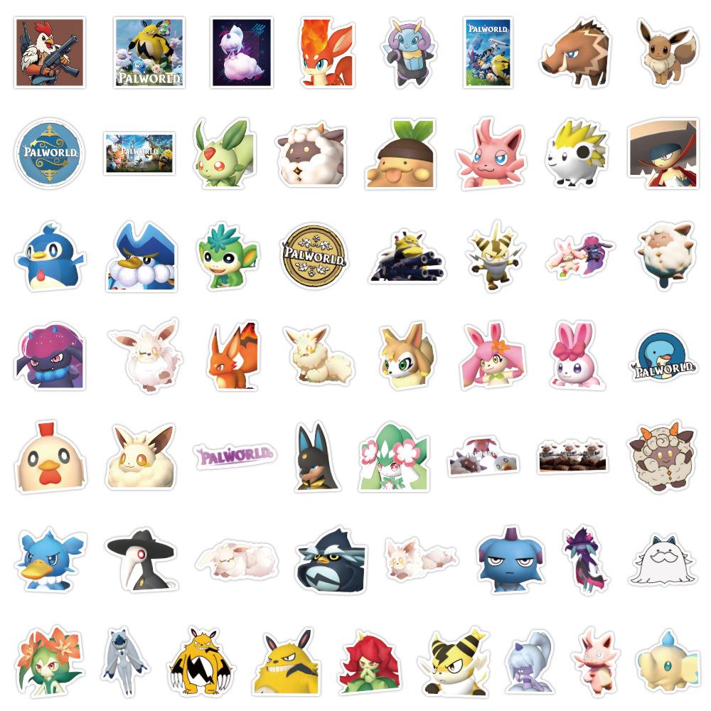 

Cartoon Palworld Monsters Stickers - 55 Waterproof Sheets for Decoration, Journaling, Water Bottles, and Computers