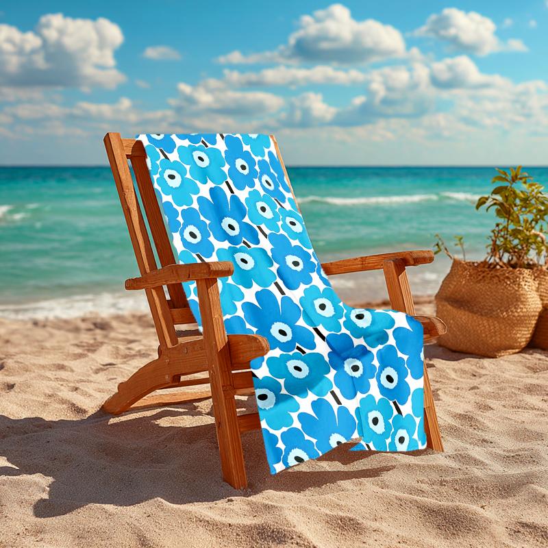 1Pc Blue Floral Beach Towel, Quick Dry, Multi-Use for Beach Pool Gym Yoga Home Travel, Christmas, Halloween, Xmas Gift M928187