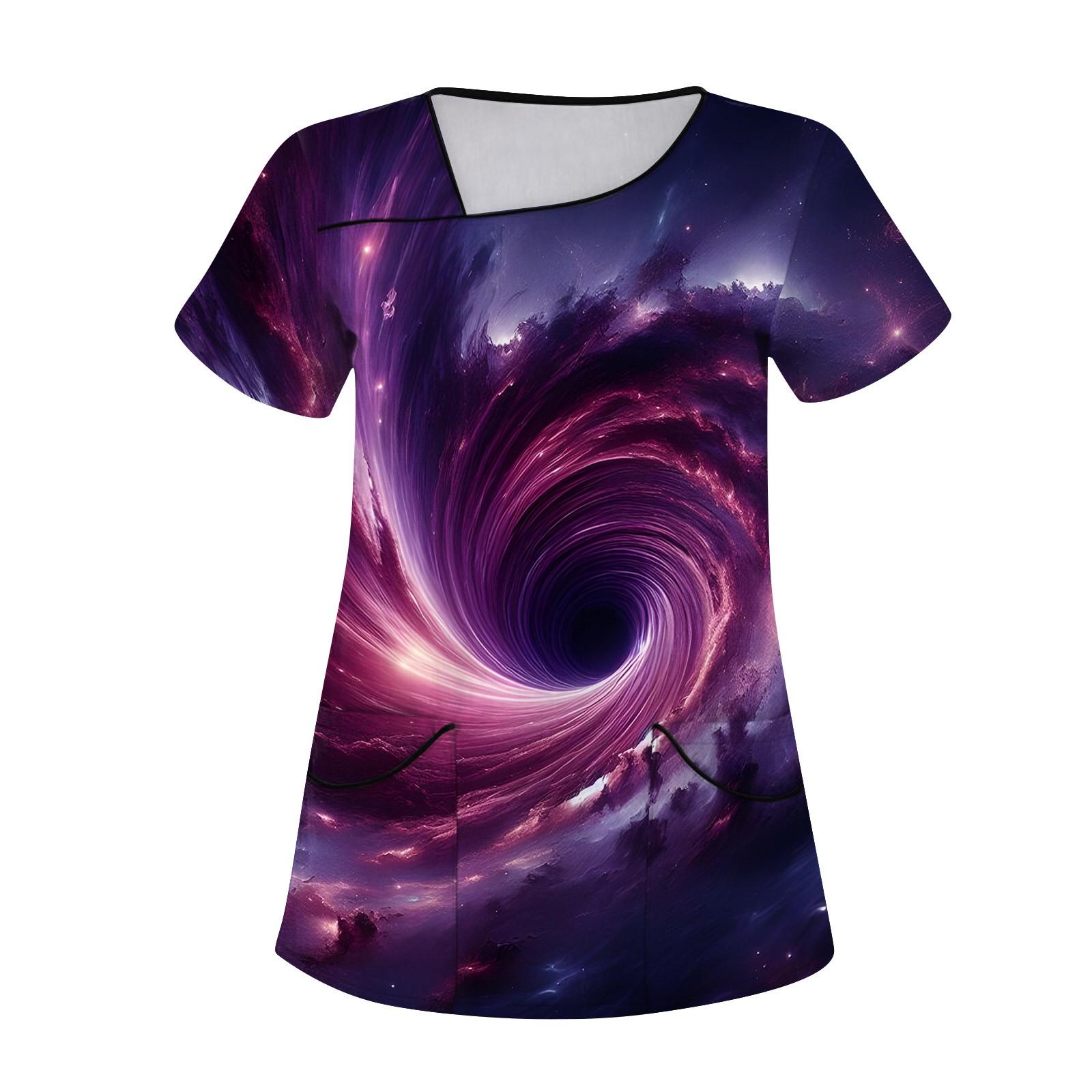 

Женская мода с принтом, короткий рукав, рабочая одежда с карманами, верхняя одежда XXXXL фиолетовый