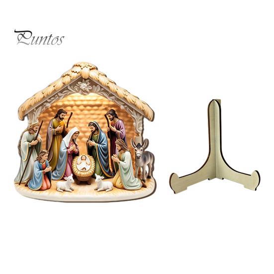 Durable Wood Nativity Set Scene Wooden Tabletop Sign, Christmas Manger Holy Family Figurine Decor, for Table Decor Religious Xmas Desktop Ornament,