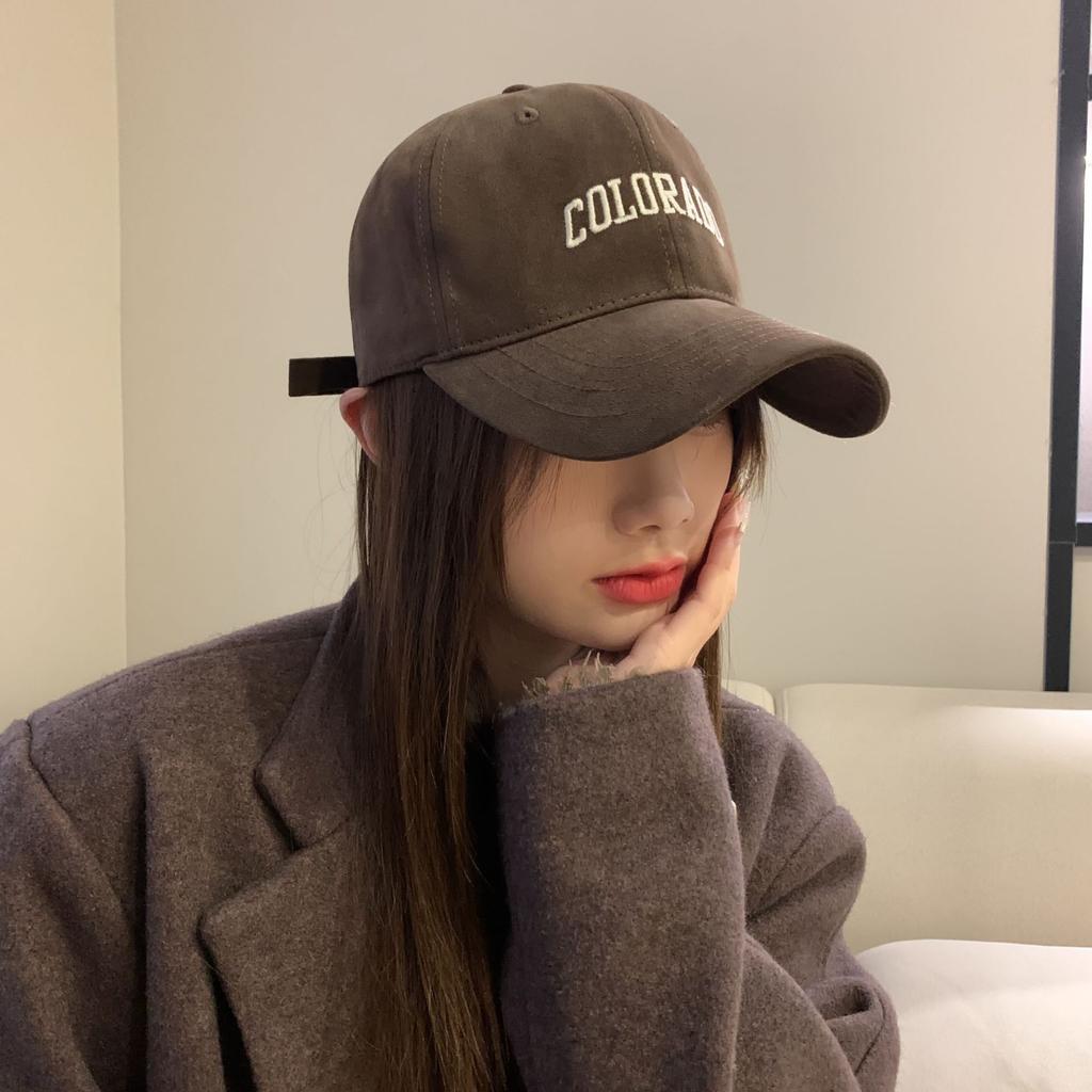 Korean Hat Women's Winter Cute Embroidered Little Fox Baseball Cap Big Head Circumference Showing Face Small Versatile Brushed Peaked Cap