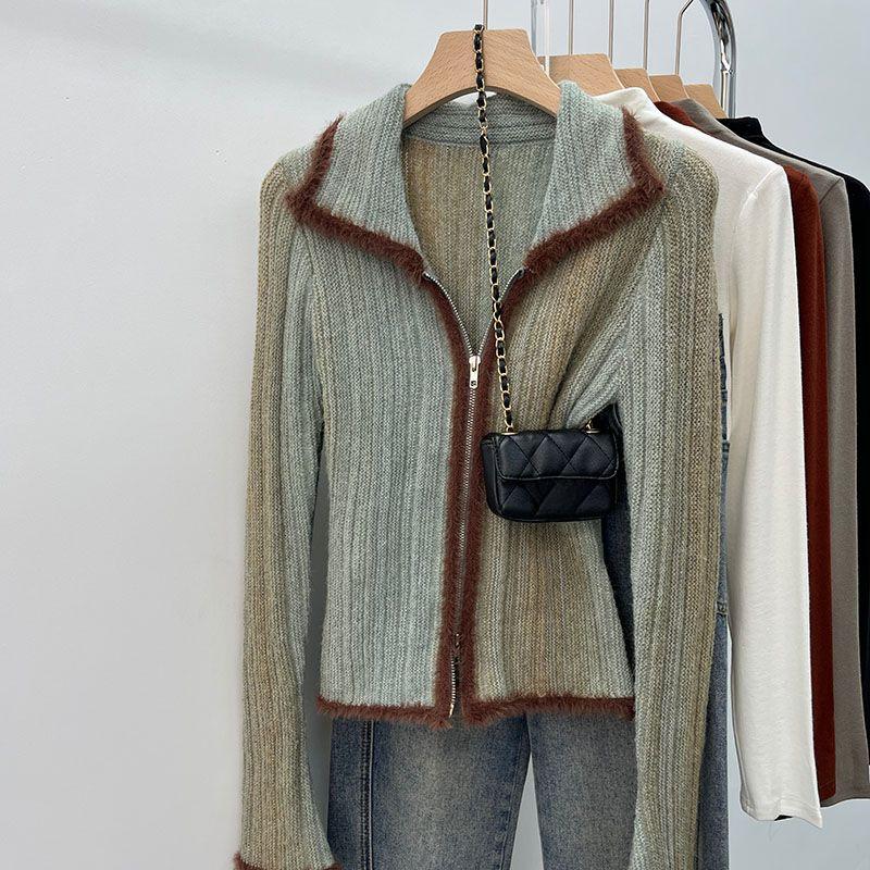 

Retro Autumn Sweater Women Unique Vintage Knit Cardigan Chic Collar M