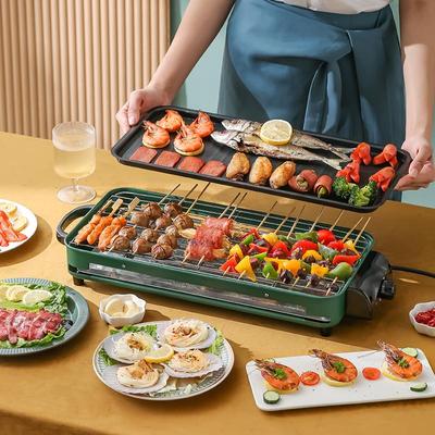 Smokeless Indoor Electric BBQ Grill with Skewers - Korean Style Baking Tray