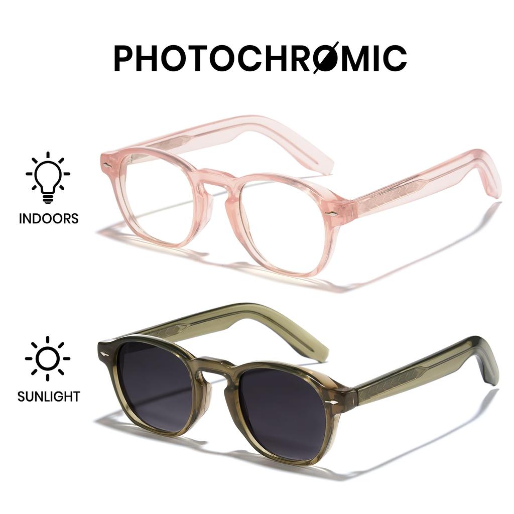 Magic Glasses Photochromic Glasses Frame and Lenses Change Color Blue Light Protection Use Suits for Mountain Stylish Light Pink To Glass Green