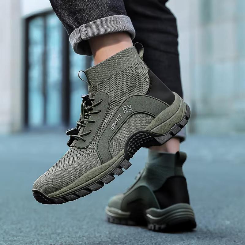 Herren High-Top Wanderschuhe Gestricktes Atmungsaktives Mesh Outdoor Sneaker Männlich Rutschfest Lässige Sportschuhe für Trekking Übung