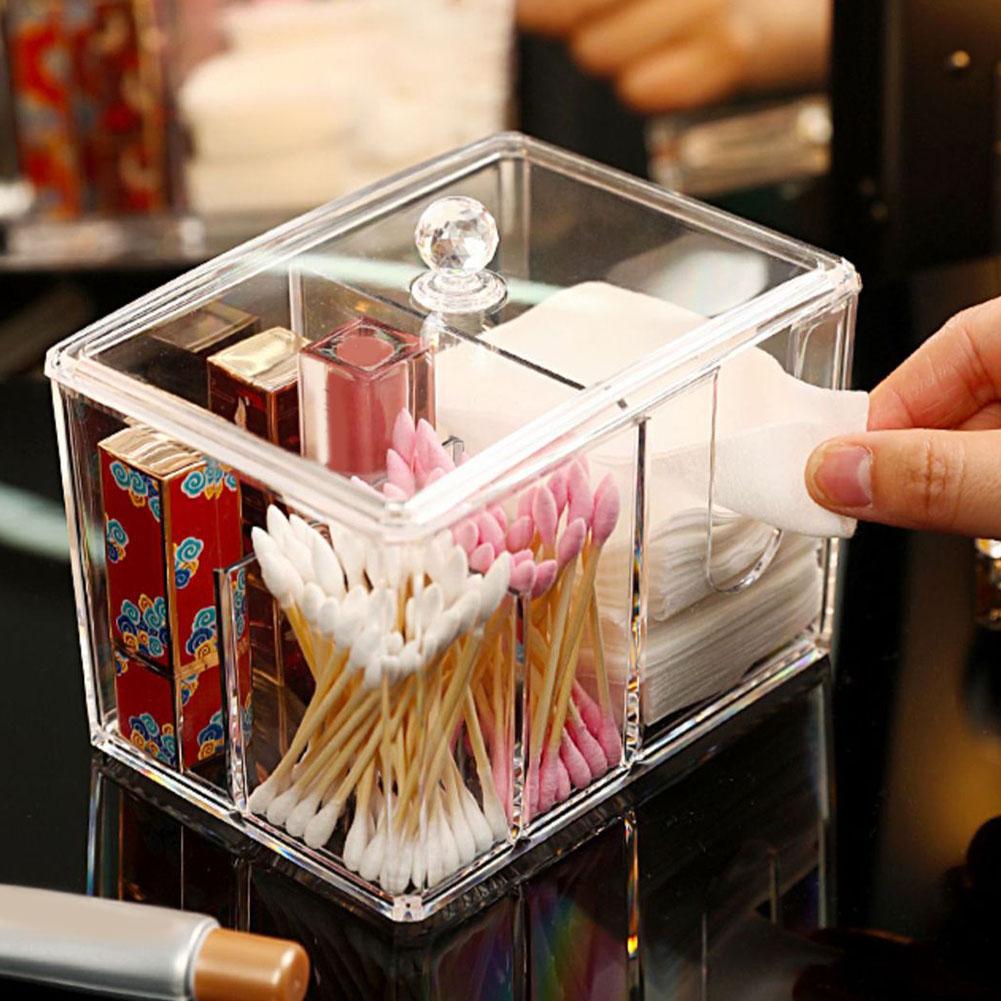 Clear Acrylic Makeup Cotton Storage Box with Dust Resistant Lid Organizer for Cotton Pads Swabs and Small Cosmetics