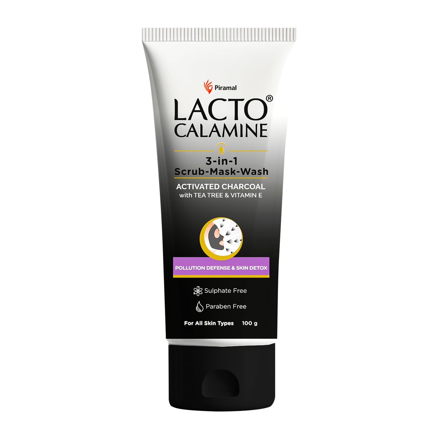 

Lacto Calamine 3-in-1 Charcoal Face Scrub Mask Wash 100ml Multi-Action Cleanser With Kaolin Clay Tea Tree Oil And Vitamin E