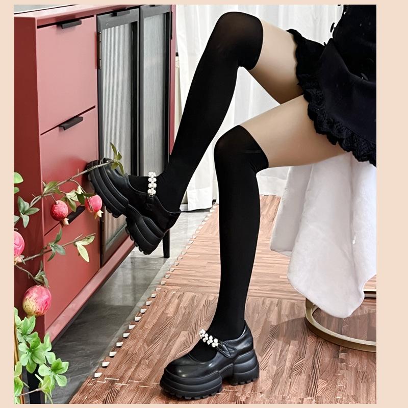 Japanese Style jk Black stockings, fake over-the-knee thigh-high socks, sexy fake calf-high spliced leggings, white pantyhose for women