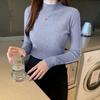 Herbst Winter Frauen Pullover Koreanische Mode Warme Bodenbildung Shirts Halb Hohe Kragen Grundlegende Strickwaren Solide Langarm Pullover