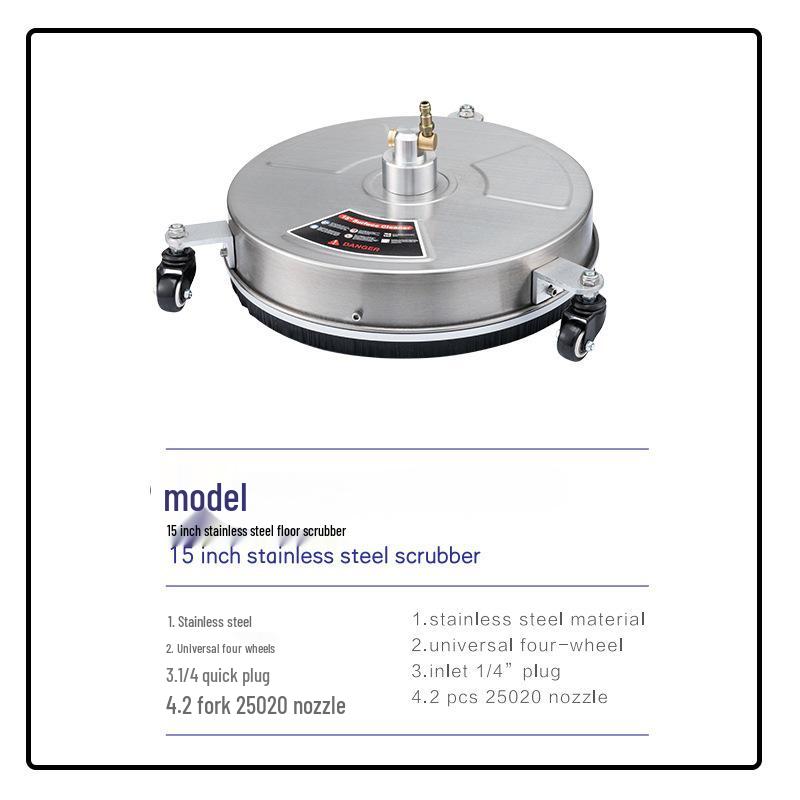 15" Stainless Steel High-Pressure Floor Scrubber with Quick-Connect for Home & Outdoor Use