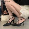 Fashion SUOJIALUN 2025 New Brand Women Sandal Fashion Big Crystal Ladies Elegant Slingback Shoes Thin High Heel Pointed Toe Dress Pumps